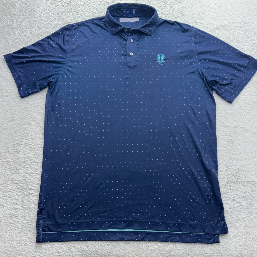 Stitch Golf Mens Navy Blue Polka Dot Performance Polo Shirt Size M/L 8911